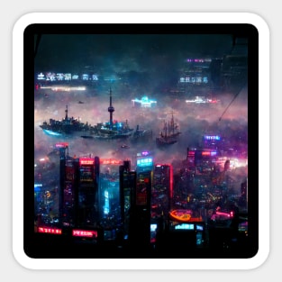 Minato - Cyberpunk Skyline Cityscape Sticker